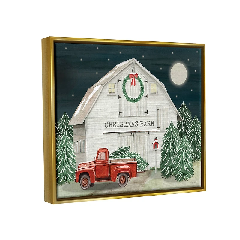 Stupell Industries Nighttime Christmas Barn Farm Framed Floater Canvas Wall Art