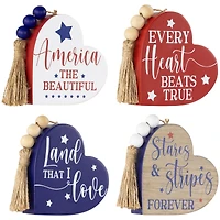 4" Patriotic Hearts Tabletop Sign Set