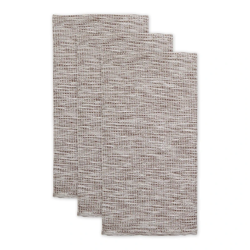 Leather Brown And Off-White Tonal Recycled Cotton Waffle Dishtowel (Set of 3)
