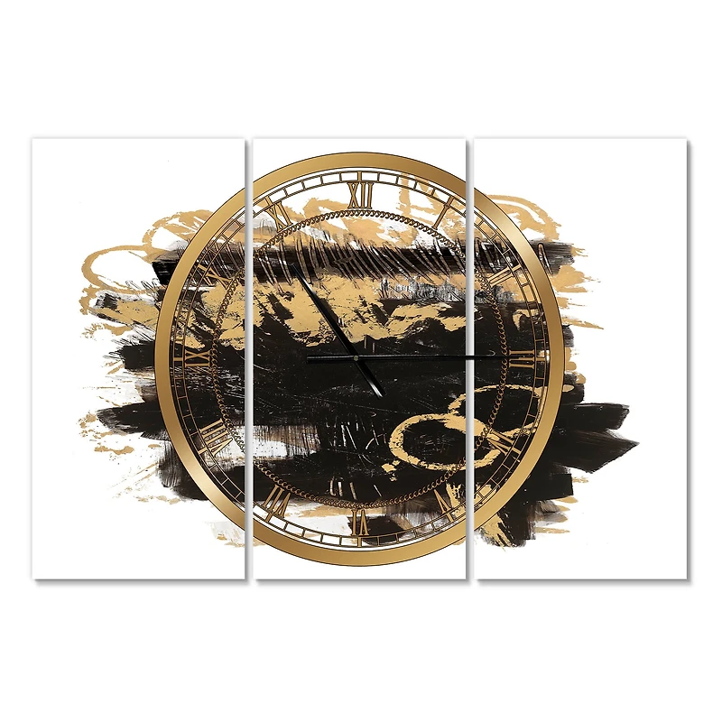 Designart 'Gold And Black Drift Ii Modern Multipanel Wall Clock