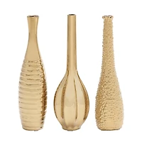 12" Gold Stoneware Glam Vase Set