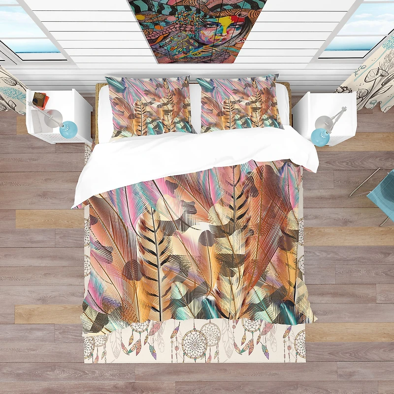 Designart 'Tiger Patterned Boheman Feathers' Southwestern Bedding Set