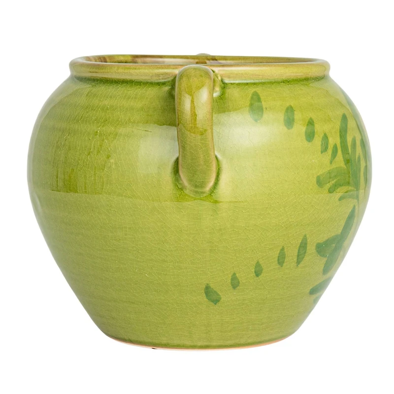 Hello Honey® 10.75" Green Hand-Painted Terra Cotta Urn with Reactive Glaze