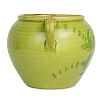 Hello Honey® 10.75" Green Hand-Painted Terra Cotta Urn with Reactive Glaze