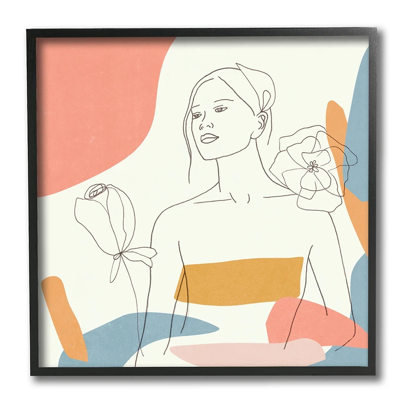 Stupell Industries Female Line Portrait Black Framed Wall Art