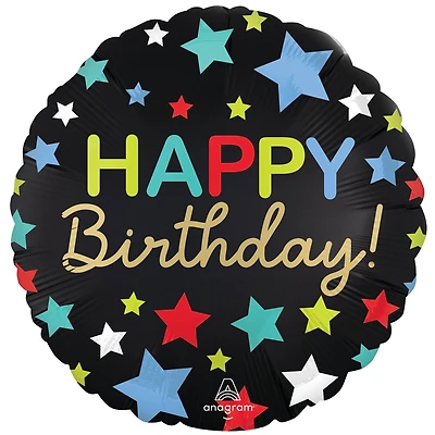18" Satin Happy Birthday Stars Foil Balloon