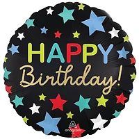 18" Satin Happy Birthday Stars Foil Balloon