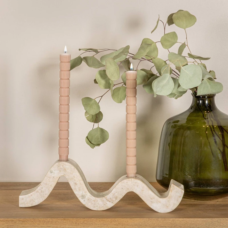 Hello Honey® 14.5" Beige Modern Marble and Brass Wave Double Taper Holder