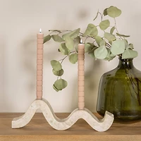 Hello Honey® 14.5" Beige Modern Marble and Brass Wave Double Taper Holder