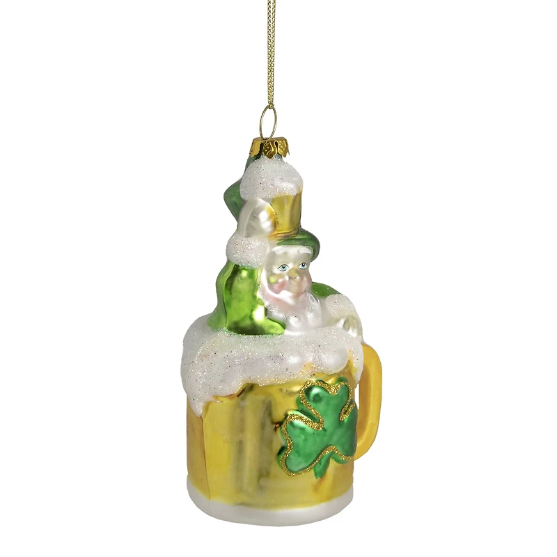 5" Luck of the Irish Leprechaun and Gold Beer Mug Glass Ornament