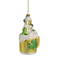 5" Luck of the Irish Leprechaun and Gold Beer Mug Glass Ornament