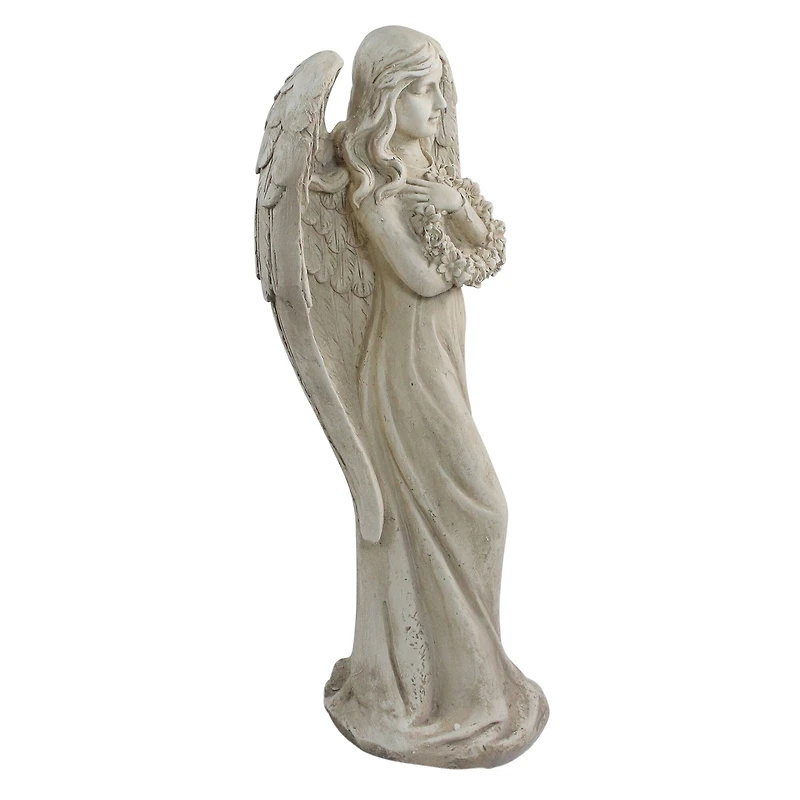 22" Peaceful Angel Holding a Floral Wreath Outdoor Garden Statue