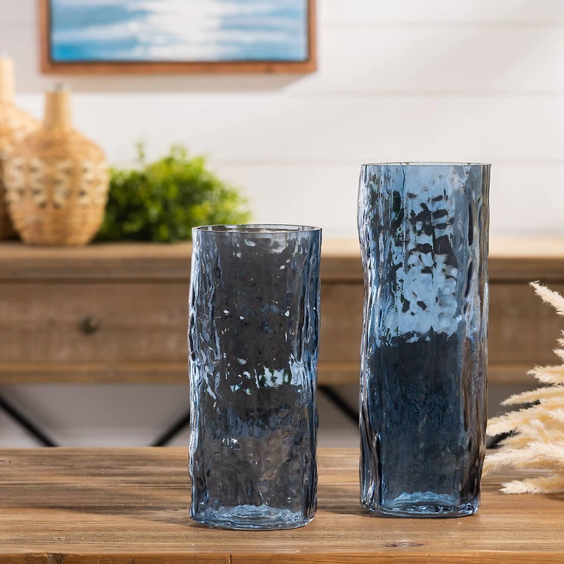 Blue Wavy Glass Vase Set