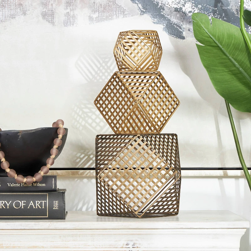 Gold Metal Geometric Sculpture Set, 3ct.