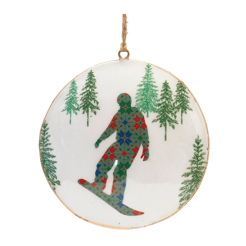 6" Ski & Snowboard Forest Metal Disc Ornaments Set