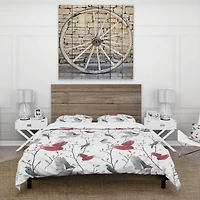 Designart 'Pattern with Birds' Farmhouse Bedding Set