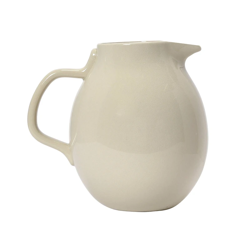 Hello Honey® 3qt. Cream & Green Olive Branch Design Debossed Stoneware Pitcher