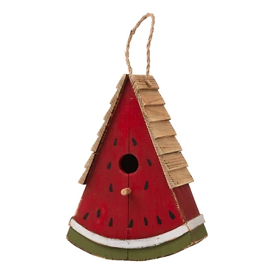 Glitzhome® 11" Hanging Wood Watermelon Garden Decorative Birdhouse