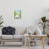 Stupell Industries Happy Easter Spring Bunny Rabbit Phrase Baby Chicks Wall Plaque Art