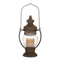 14" Brown Iron Rustic Candle Holder Lantern