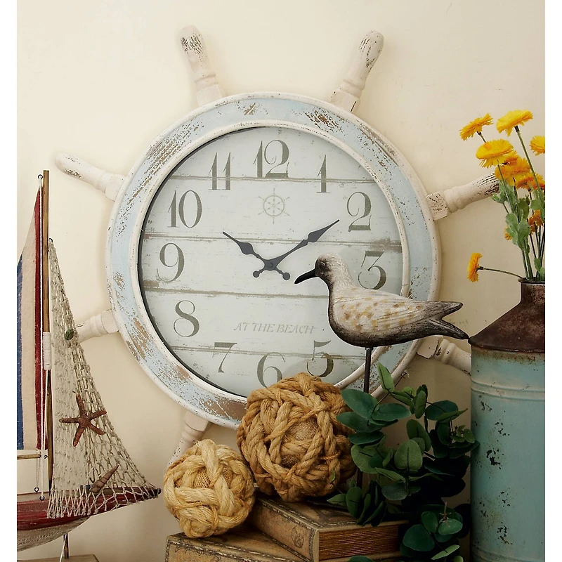 Blue Coastal Wood Wall Clock