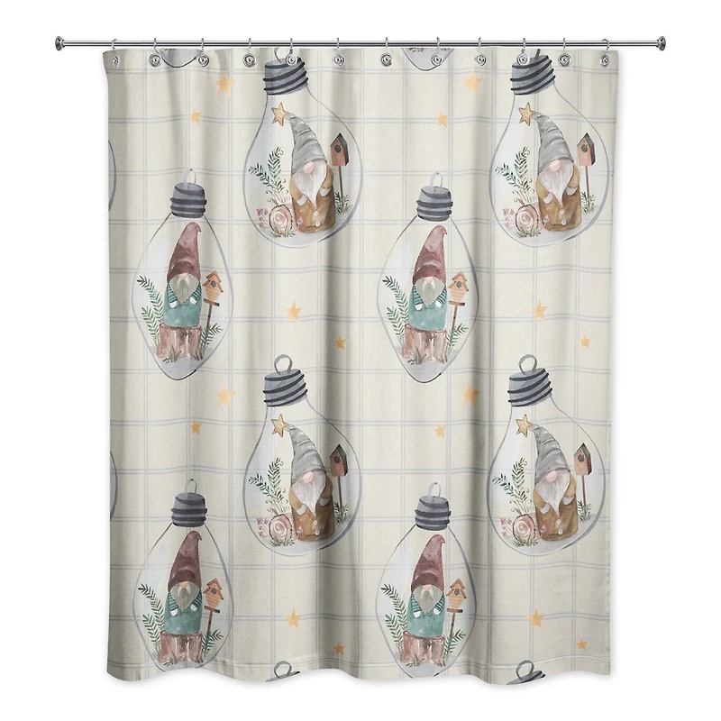 Cream and Gray Check Gnome Globe Pattern Shower Curtain