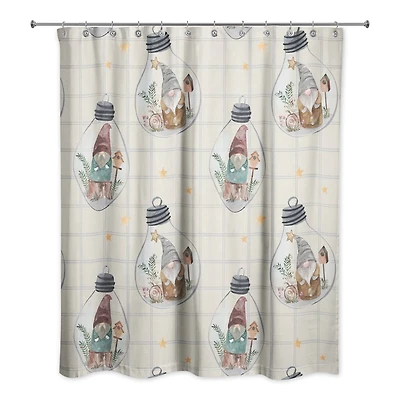 Cream and Gray Check Gnome Globe Pattern Shower Curtain