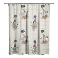 Cream and Gray Check Gnome Globe Pattern Shower Curtain