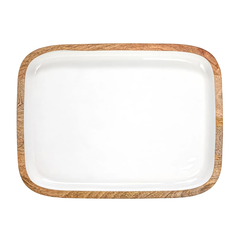 Hello Honey® 16" White Enameled Mango Wood Tray