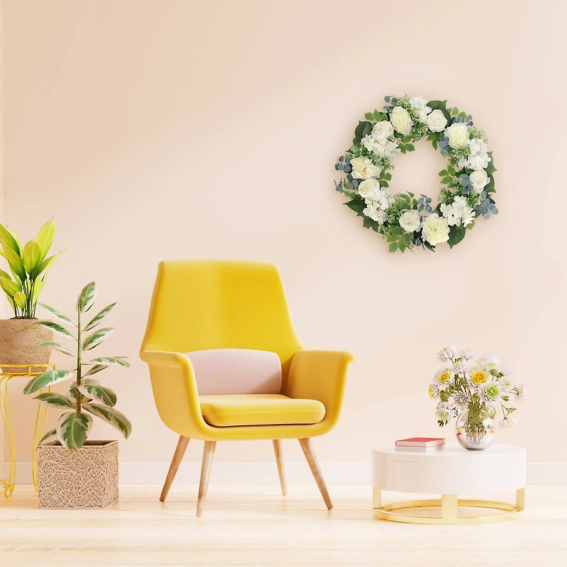 26" Artificial Peony, Hydrangea & Rose Floral Spring Wreath