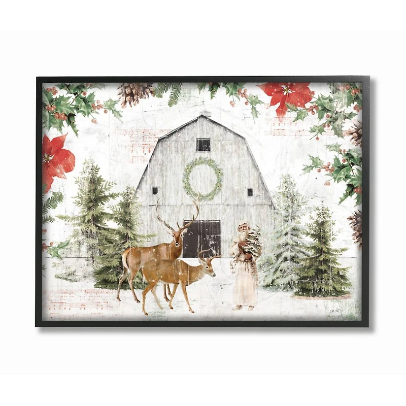 Stupell Industries Rustic Holiday Barn Animals Seasonal Christmas Winter Framed Wall Art