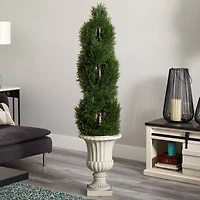 5ft. Double Pond Cypress Spiral Topiary Tree in Urn