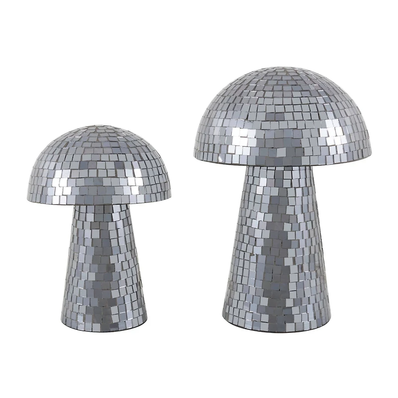 Silver Glass Mushroom Sculpture Set