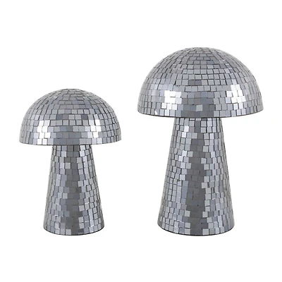 Silver Glass Mushroom Sculpture Set