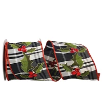 JAM Paper 4" x 5yd. Wired Plaid Holly & Plaid Ribbon