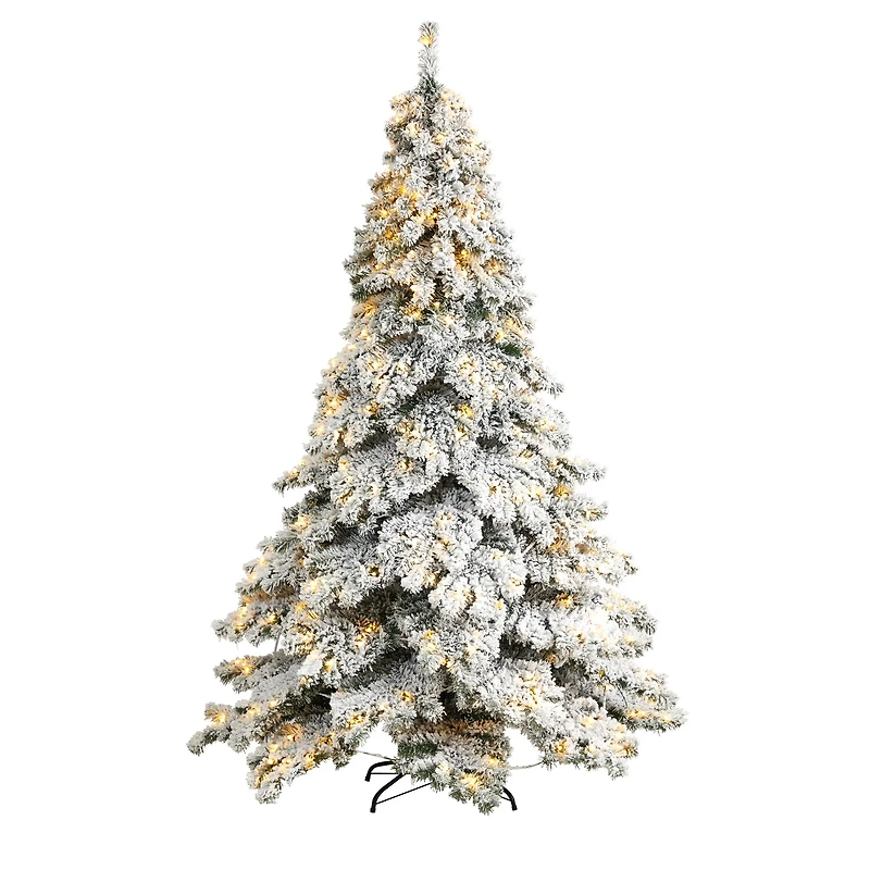 7ft. Pre-Lit Flocked Austria Fir Artificial Christmas Tree, White LED Lights