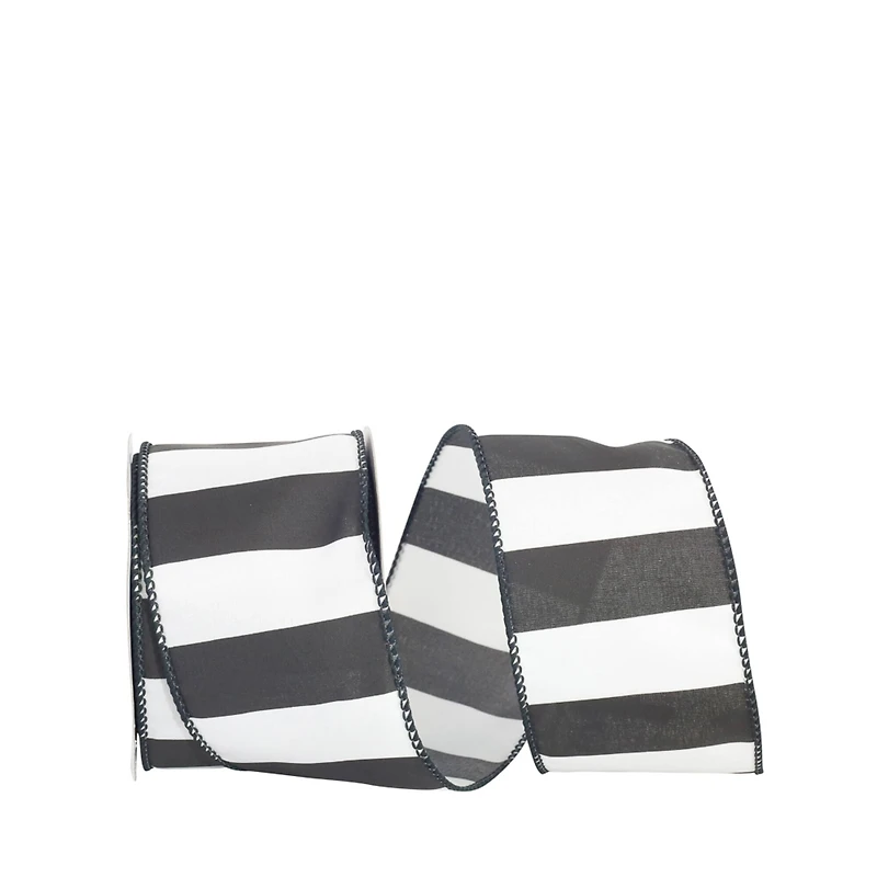 JAM Paper 2.5" x 10yd. Black & White Wired Railroad Wide Stripe Ribbon