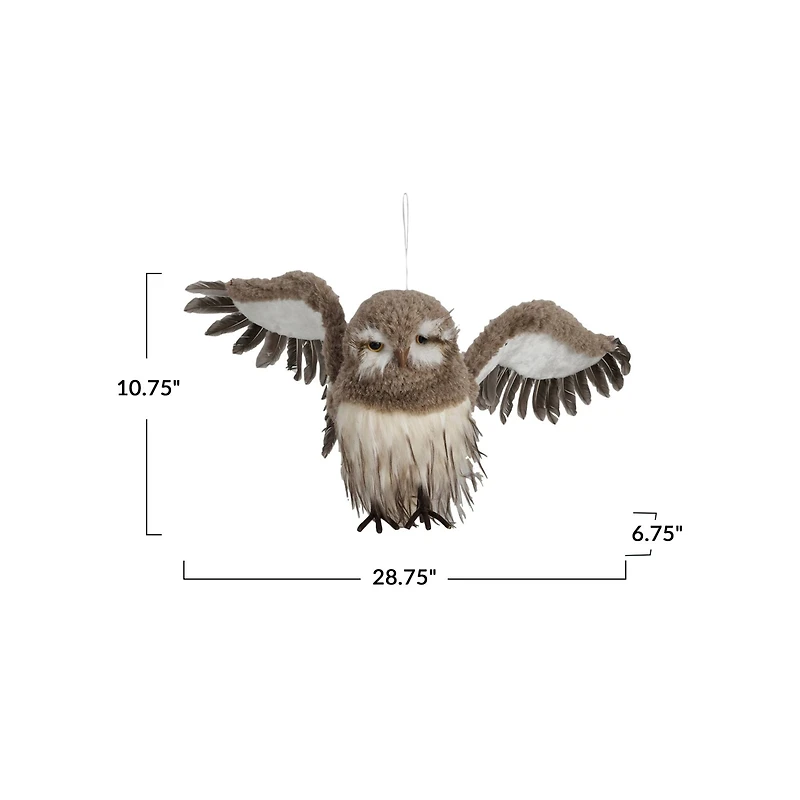 Hello Honey® 10.75" Brown Faux Fur & Feather Flying Owl Ornament