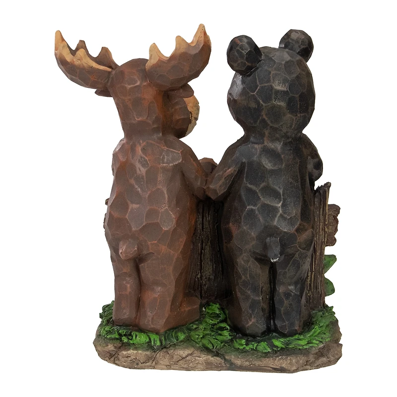 9.5" Black Bear & Moose Welcome Outdoor Garden Statue