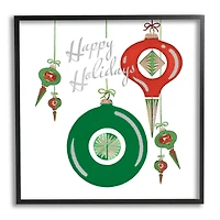 Stupell Industries Seasonal Happy Holidays Ornaments Framed Giclee Art