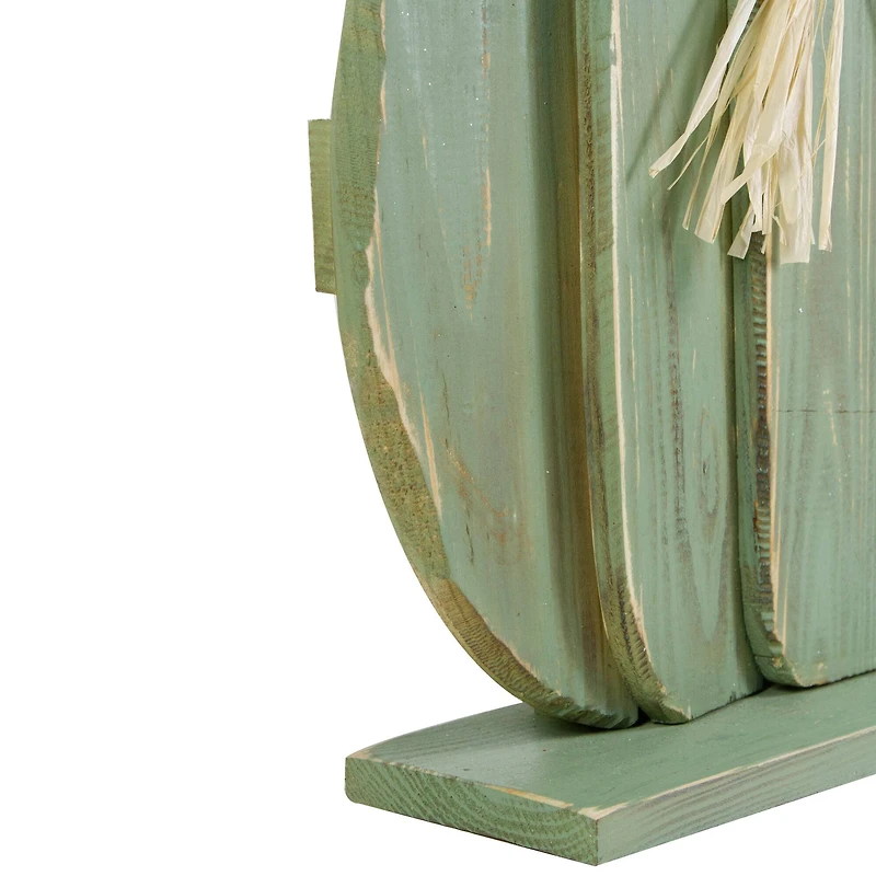 14" Green Slatted Halloween Tabletop Pumpkin with Bow