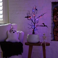 2ft. Pre-Lit Artificial Halloween Black Spooky Twig Tree with Bats and 40 Orange & Purple LED Lights