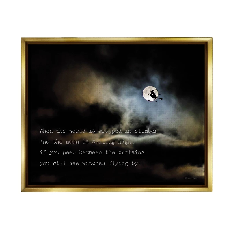Stupell Industries Witch Flying By Moon Framed Floater Canvas Wall Art