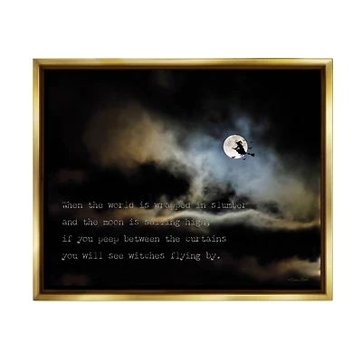 Stupell Industries Witch Flying By Moon Framed Floater Canvas Wall Art