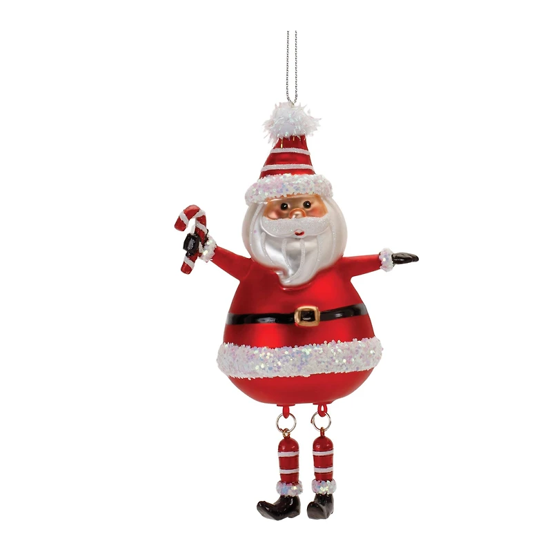 6" Glittered Glass Santa with Dangle Legs Ornaments, 6ct.
