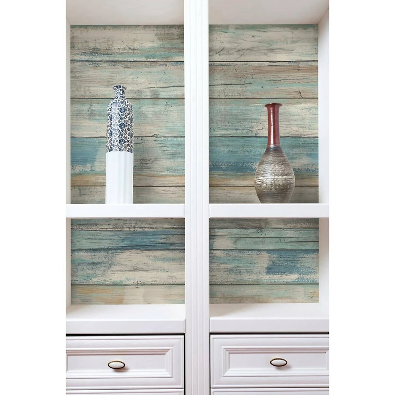 RoomMates Blue Distressed Wood Peel & Stick Wallpaper