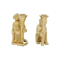 Set of 2 Gold Aluminum Glam Candle Holder, 3" x 5"