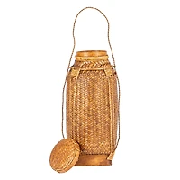 Hello Honey® 19" Natural Artisanal Bamboo & Rattan Lidded Container