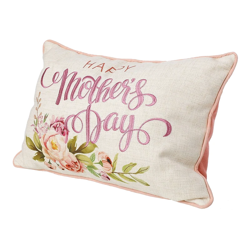 Glitzhome® 18" Faux Burlap Happy Mother's Day Floral Pillow