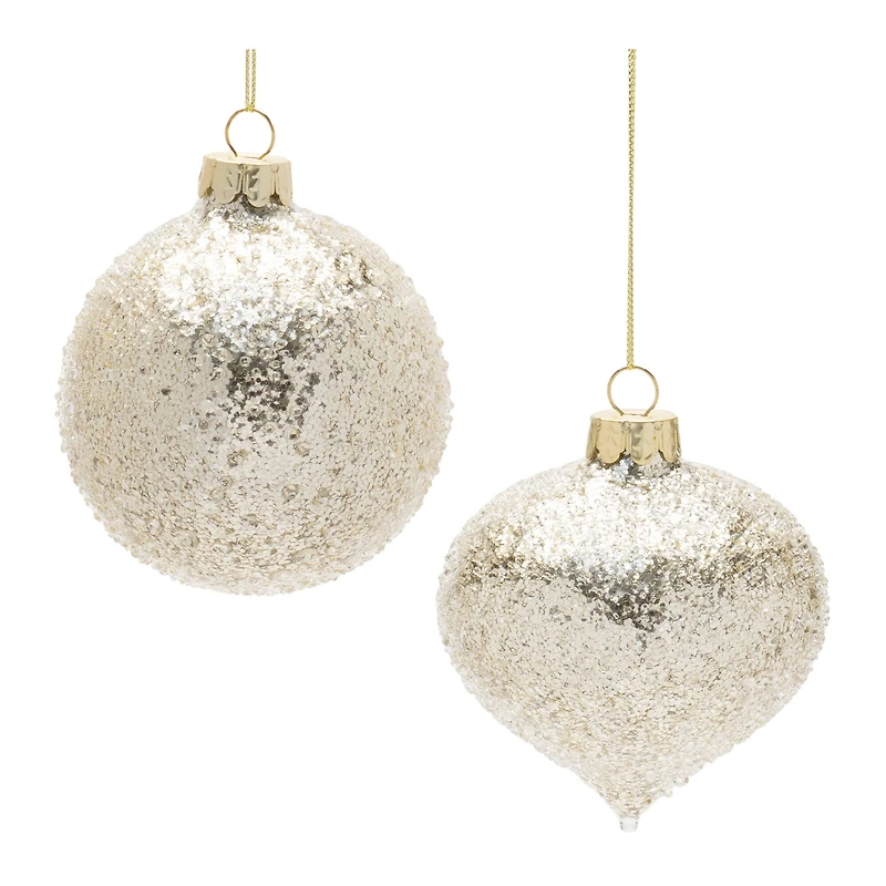 Gold Beaded Glass Ornament Set